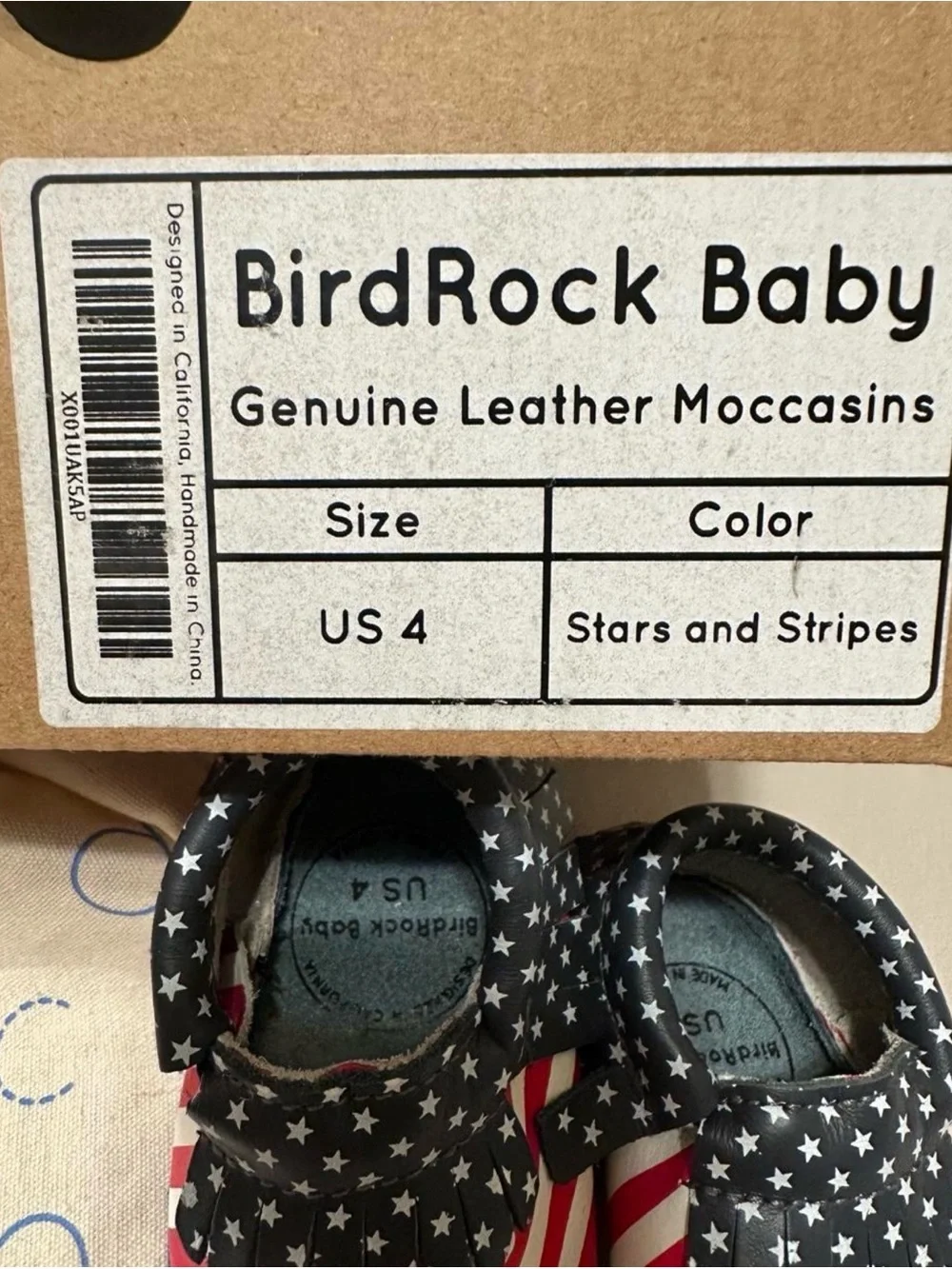 Star-Spangled Baby Moccasins - Red, White & Black